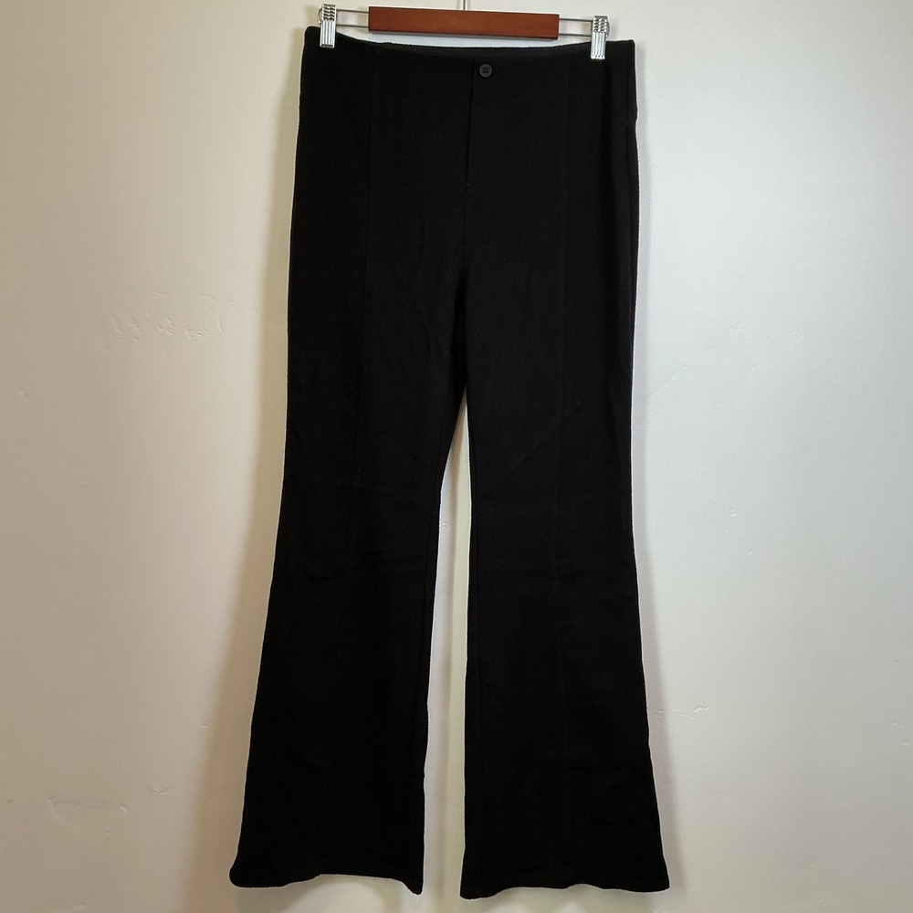 Halara Ribbed High Waisted Flare Leg Pants Black V-Back Yoke Size L Regular